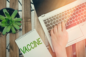 Text sign showing Vaccine. Business photo showcasing preparation of killed microorganisms or living...