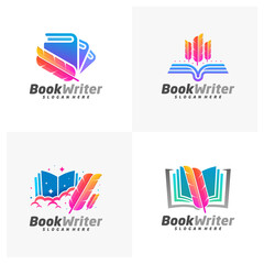 Set of Book Writer Logo Template Design Vector, Feather Book Logo Design Concepts, Emblem, Design Concept, Creative Symbol, Icon