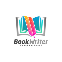 Book Writer Logo Template Design Vector, Feather Book Logo Design Concepts, Emblem, Design Concept, Creative Symbol, Icon