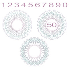Decorative rosettes and numbers. Set on a white background. 