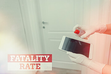Word writing text Fatality Rate. Business photo showcasing calculated number of deaths over a...
