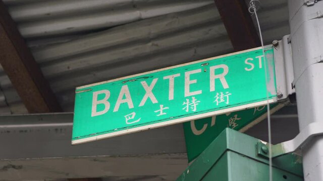 Baxter Street Sign In China Town New York City in 4K Slow motion 60fps
