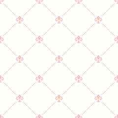 Seamless vector pattern. Modern geometric ornament with pink dots and royal lilies. Classic vintage background