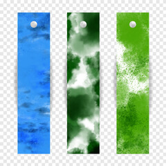 Set of colorful bookmark design with abstract watercolor paint.