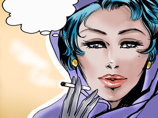 American comics's beautiful woman wearing headscarf who is smoking