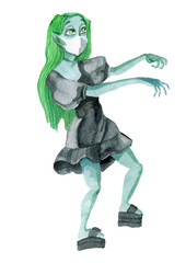 The zombies on Halloween 2020 isolated character watercolor illustration