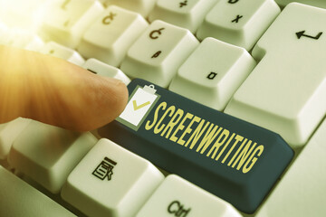 Word writing text Screenwriting. Business photo showcasing the art and craft of writing scripts for...