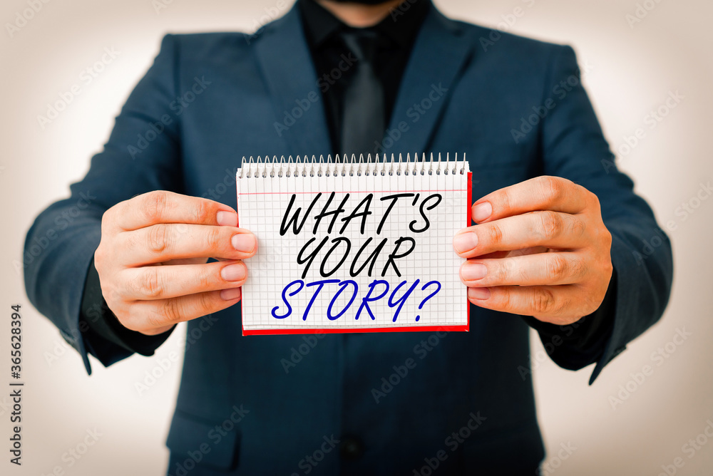 Aufkleber Writing note showing What S Your Story Question. Business concept for Share or tell us your life experiences and success Model displaying different empty color notepad mock-up for writing idea