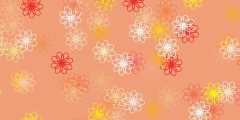 Light Red, Yellow vector doodle template with flowers.