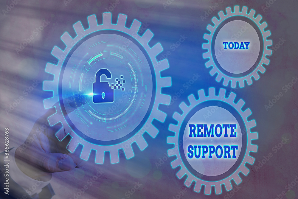 Poster writing note showing remote support. business concept for type of secure service, which permits repr
