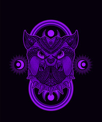 Fototapeta premium Illustration vector Dog head mandala tribal style with sacred geometry on black background.