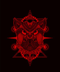 Illustration vector Dog head mandala tribal style with sacred geometry on black background.