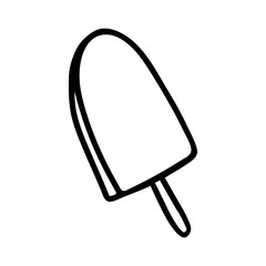 Obraz premium Black hand-drawn vector illustration of One fresh cold ice cream or popsicle on a wooden stick isolated on a white background