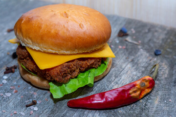 Chicken burger with vegetables and spices