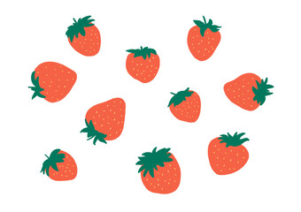 Hand drawn cartoon strawberries on the white background. Naive textured food illustration