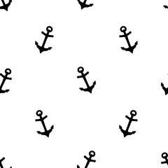 Anchor. Silhouette. An endlessly repeating ornament of the symbols of sailing. Seamless vector pattern. Outline on an isolated colorless background. Marine decorative element. Idea for packaging.