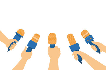 Hands holding microphones vector flat illustration