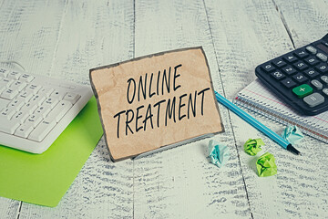 Word writing text Online Treatment. Business photo showcasing providing mental health services over...