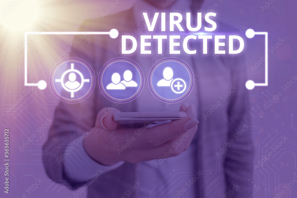 Poster text sign showing virus detected. business photo showcasing a computer program used to prevent and r