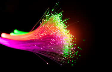 optical fibres dinamic flying from deep on technology background