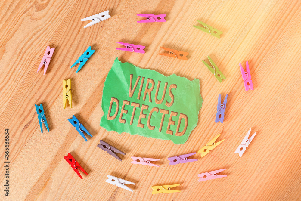Poster word writing text virus detected. business photo showcasing a computer program used to prevent and r