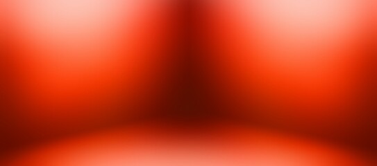 Red corner of empty room 3d background. Blur texture of wall and floor.