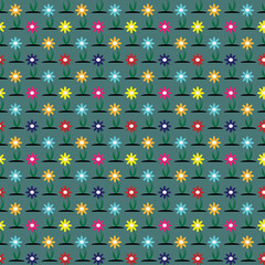 Fototapeta premium seamless small cute flower plant pattern on green background.
