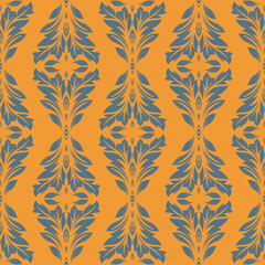 abstract orange and gray damask seamless pattern in moroccan, persian style.