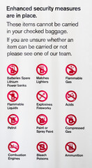 Board with items prohibited in cabin and checked baggage in Auckland international airport, New...