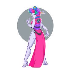 Cyber geisha, vector illustration with image of fashionable, funuristic, asian girl