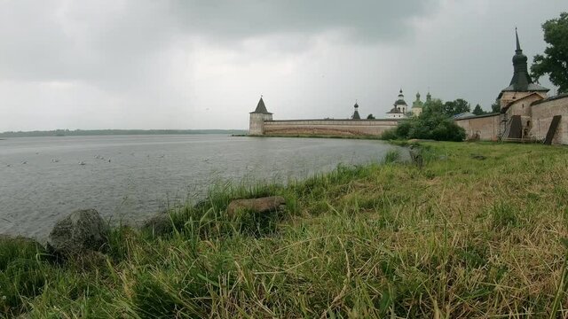 Kirillo-Belozersky monastery.View of the walls of the Russian Orthodox monastery on the lake. The monastery was founded in the second quarter of the XV century