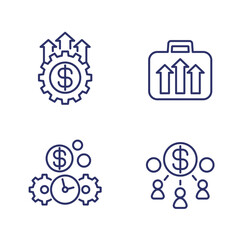 capital, money, portfolio growth line icons