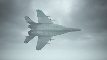 Fototapeta na wymiar Tactical Jet Fighter Aircraft Flying Low Overcast Day
