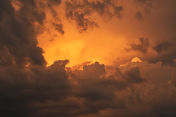 Beautiful red clouds in the sky. Beautiful summer sunset. High quality photo