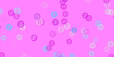 Light Pink, Blue vector background with occult symbols.