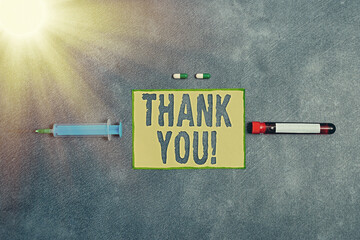 Text sign showing Thank You. Business photo showcasing polite expression to acknowledge a gift,...