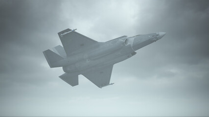 Fototapeta na wymiar Strike Fighter Jet Aircraft Flying Low Overcast Day 3d illustration 3d render