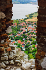 beautiful czech landscape wiht country, grass, watter and houses