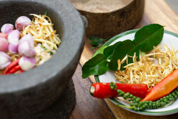 Thai food ingredients Spicy boiled, spicy salad ,To pounding mortar