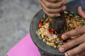 Thai food ingredients Spicy boiled, spicy salad ,To pounding mortar