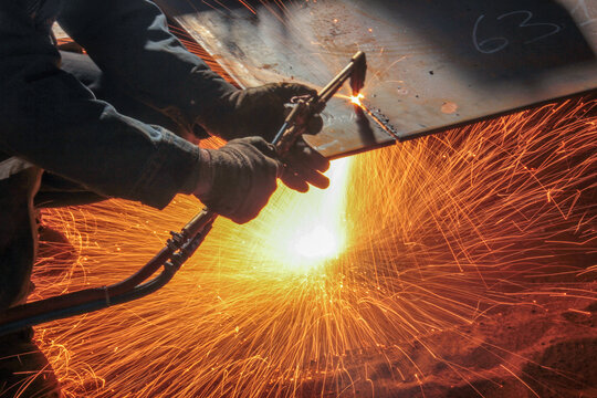 Cutting metal plate with oxygen. Oxy-fuel welding (commonly called oxyacetylene welding, oxy welding, or gas welding in the United States) and oxy-fuel cutting are processes.