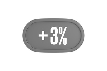 3 Percent increase 3d sign in grey color isolated on white background, 3d illustration.