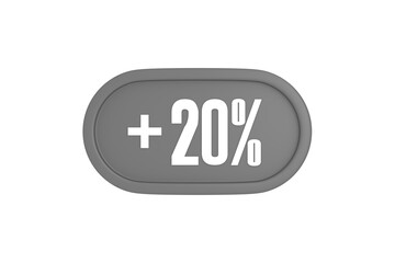 20 Percent increase 3d sign in grey color isolated on white background, 3d illustration.