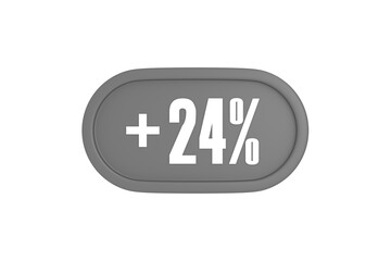 24 Percent increase 3d sign in grey color isolated on white background, 3d illustration.