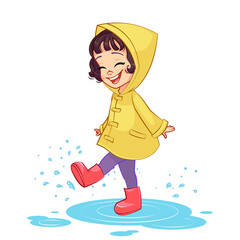 Happy puddle splashing girl