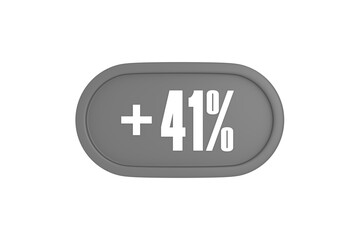 41 Percent increase 3d sign in grey color isolated on white background, 3d illustration.