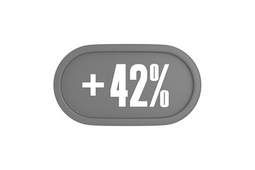 42 Percent increase 3d sign in grey color isolated on white background, 3d illustration.