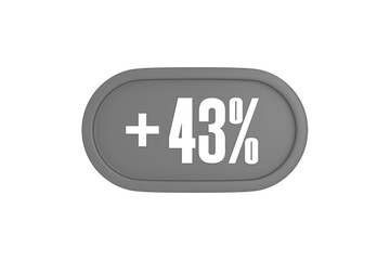 Fototapeta premium 43 Percent increase 3d sign in grey color isolated on white background, 3d illustration.