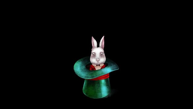 animation on a transparent background closed loop animation magic hat magician jumping bunny disappears in a hat