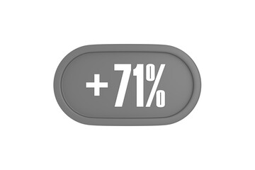 71 Percent increase 3d sign in grey color isolated on white background, 3d illustration.